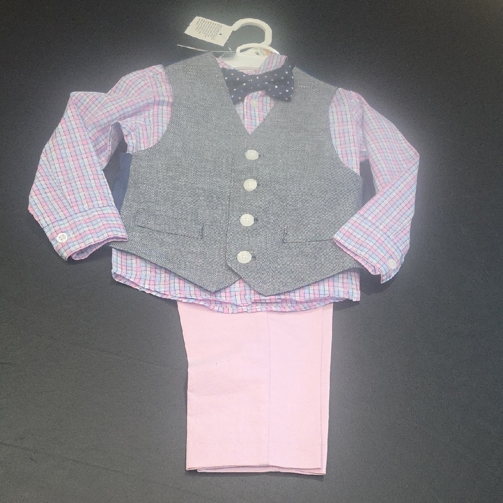Nautica Pink and Blue Plaid Shirt with Gray Vest